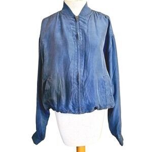 VTG Uomo‎ Silk bomber jacket size Medium blue light weight